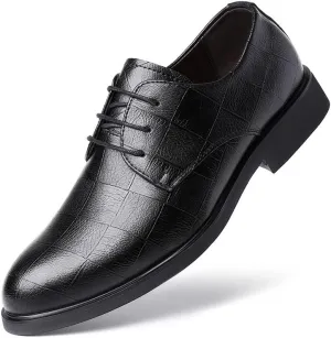 Formal Dress Shoes for Men Lace Up Black Faux Leather Solid Color Derby Shoes Block Heel Non Slip Low Top Wedding