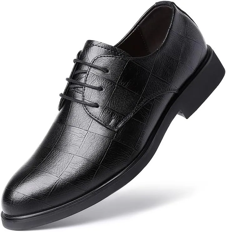 Formal Dress Shoes for Men Lace Up Black Faux Leather Solid Color Derby Shoes Block Heel Non Slip Low Top Wedding