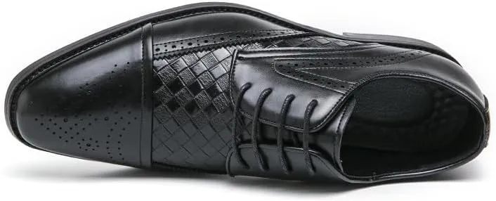 Formal Shoes for Men Lace Up Square Toe Faux Leather Cap Toe Plaid Derby Shoes Resistant Non Slip Anti-Slip Rubber Sole Business