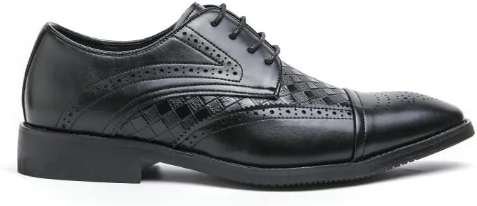 Formal Shoes for Men Lace Up Square Toe Faux Leather Cap Toe Plaid Derby Shoes Resistant Non Slip Anti-Slip Rubber Sole Business