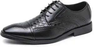 Formal Shoes for Men Lace Up Square Toe Faux Leather Cap Toe Plaid Derby Shoes Resistant Non Slip Anti-Slip Rubber Sole Business