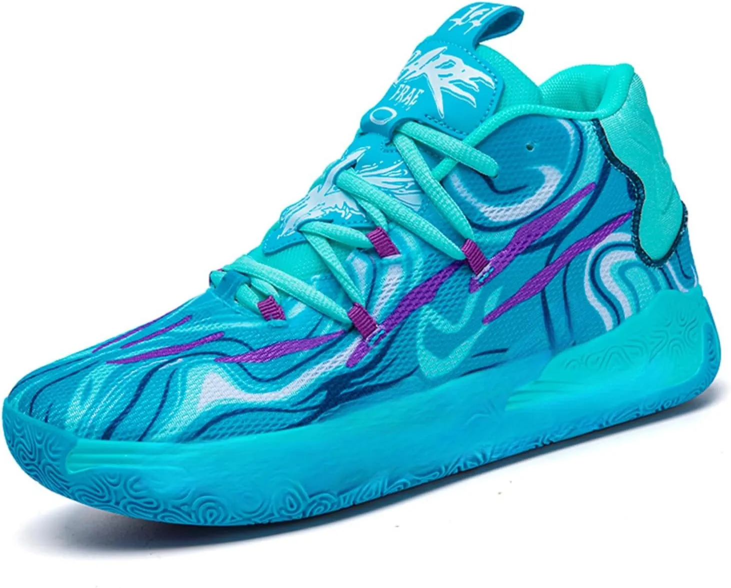 FOTN Womens Multicolour Lace Up Fashion Sneaker High-Top Casual Breathable Sports Athletic Walking Running Basketball Shoes (Blue,5)