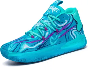 FOTN Womens Multicolour Lace Up Fashion Sneaker High-Top Casual Breathable Sports Athletic Walking Running Basketball Shoes (Blue,5)