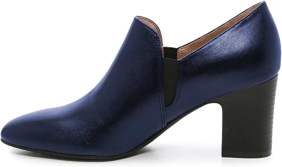 FOWT Women High Chunky Heel Pumps Pointed Toe Side Elastic Band Loafers,Classic Solid Color Slip On Ankle Boots,Office Party Dress Shoes Size 4-16 M US
