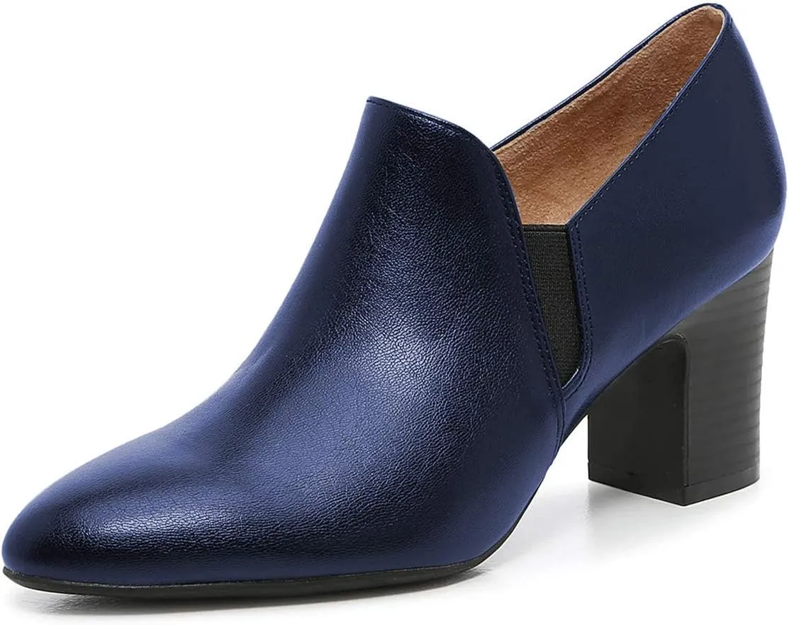 FOWT Women High Chunky Heel Pumps Pointed Toe Side Elastic Band Loafers,Classic Solid Color Slip On Ankle Boots,Office Party Dress Shoes Size 4-16 M US