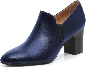 FOWT Women High Chunky Heel Pumps Pointed Toe Side Elastic Band Loafers,Classic Solid Color Slip On Ankle Boots,Office Party Dress Shoes Size 4-16 M US