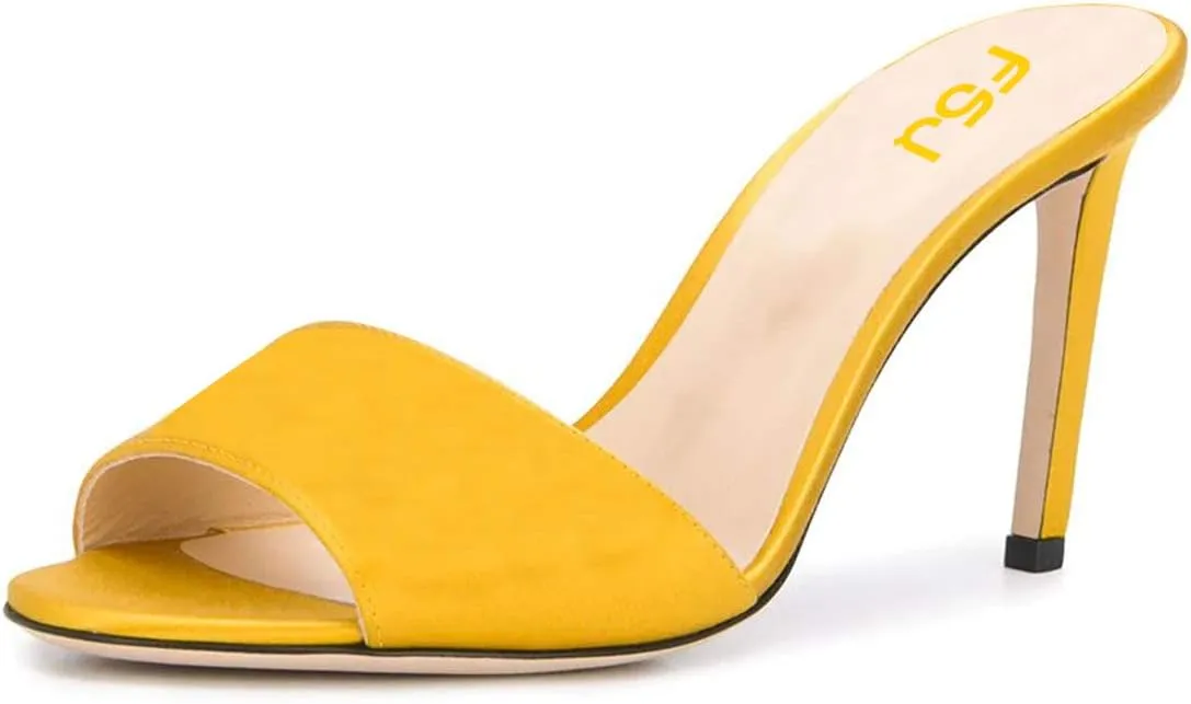FSJ Women Casual Peep Toe Mule Sandals Stiletto High Heels Party Evening Shoe Size 4-15 M US