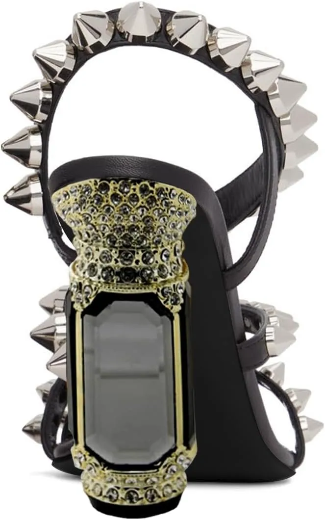 FSJ Women Open Toe Studs Strap Chunky High Heeled Sandals Studded Rivets Slingbacks Sexy Comfort Strappy Spiky Summer Daily Wear Evening Shoes Size 4-16 US