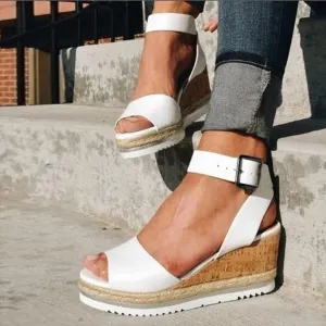 Fululuer Fashion Toe Wedges Shoes Womens Ladies Roman Open Retro Platform Sandals Women's Sandals Sandals with Arch Support for Women Pretty (H-White, 7.5)