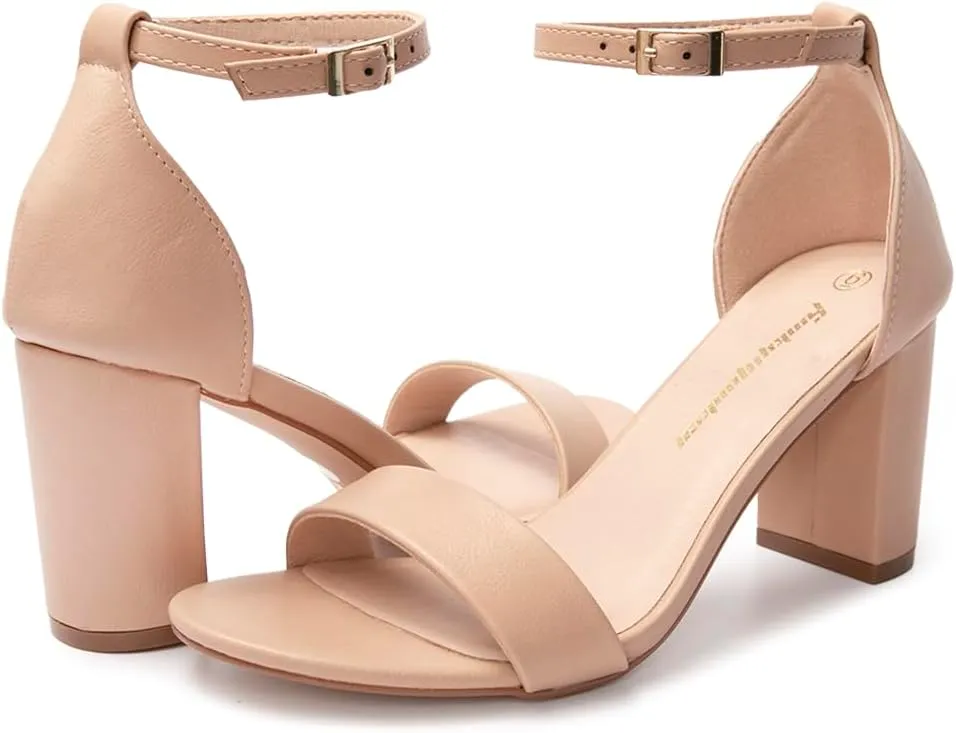 FUNKYMONKEY Women's Chunky High Heels Sandals,Two Strap Open Toe Ankle Strap Heeled Sandal,Party Wedding Strappy Buckle Sandals