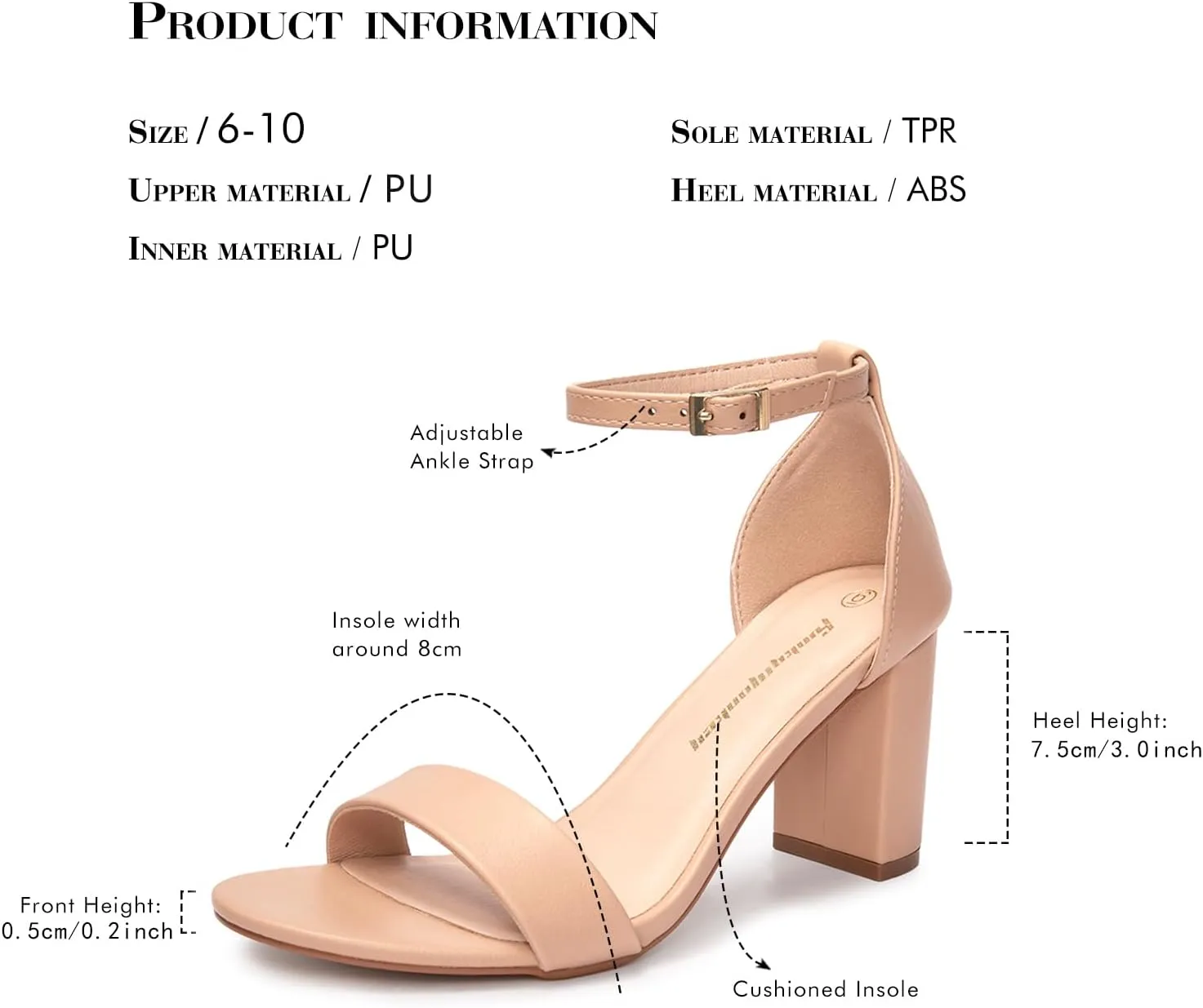 FUNKYMONKEY Women's Chunky High Heels Sandals,Two Strap Open Toe Ankle Strap Heeled Sandal,Party Wedding Strappy Buckle Sandals