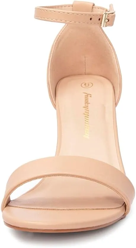 FUNKYMONKEY Women's Chunky High Heels Sandals,Two Strap Open Toe Ankle Strap Heeled Sandal,Party Wedding Strappy Buckle Sandals