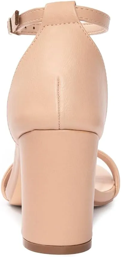 FUNKYMONKEY Women's Chunky High Heels Sandals,Two Strap Open Toe Ankle Strap Heeled Sandal,Party Wedding Strappy Buckle Sandals