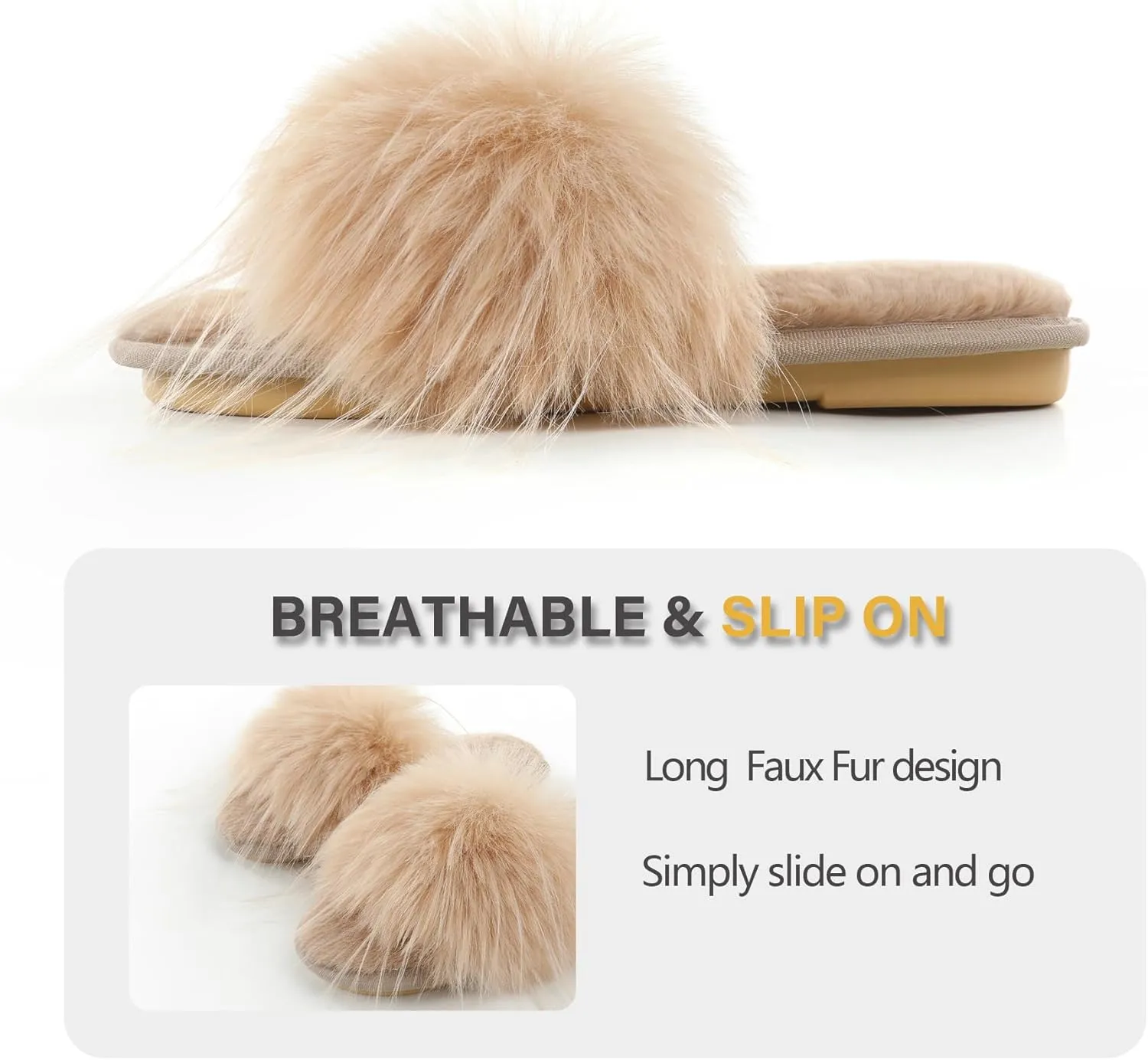 Fur Story Women's Furry Slippers Open Toe Fuzzy Slippers Memory Foam Fluffy House Sandal