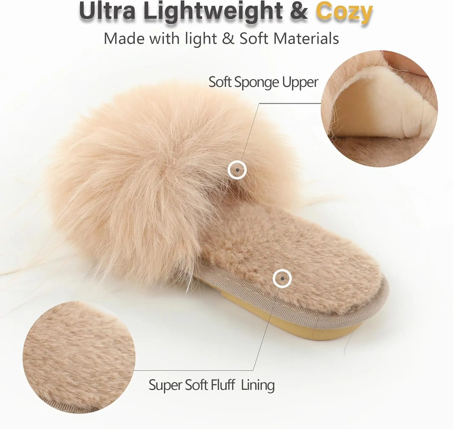 Fur Story Women's Furry Slippers Open Toe Fuzzy Slippers Memory Foam Fluffy House Sandal