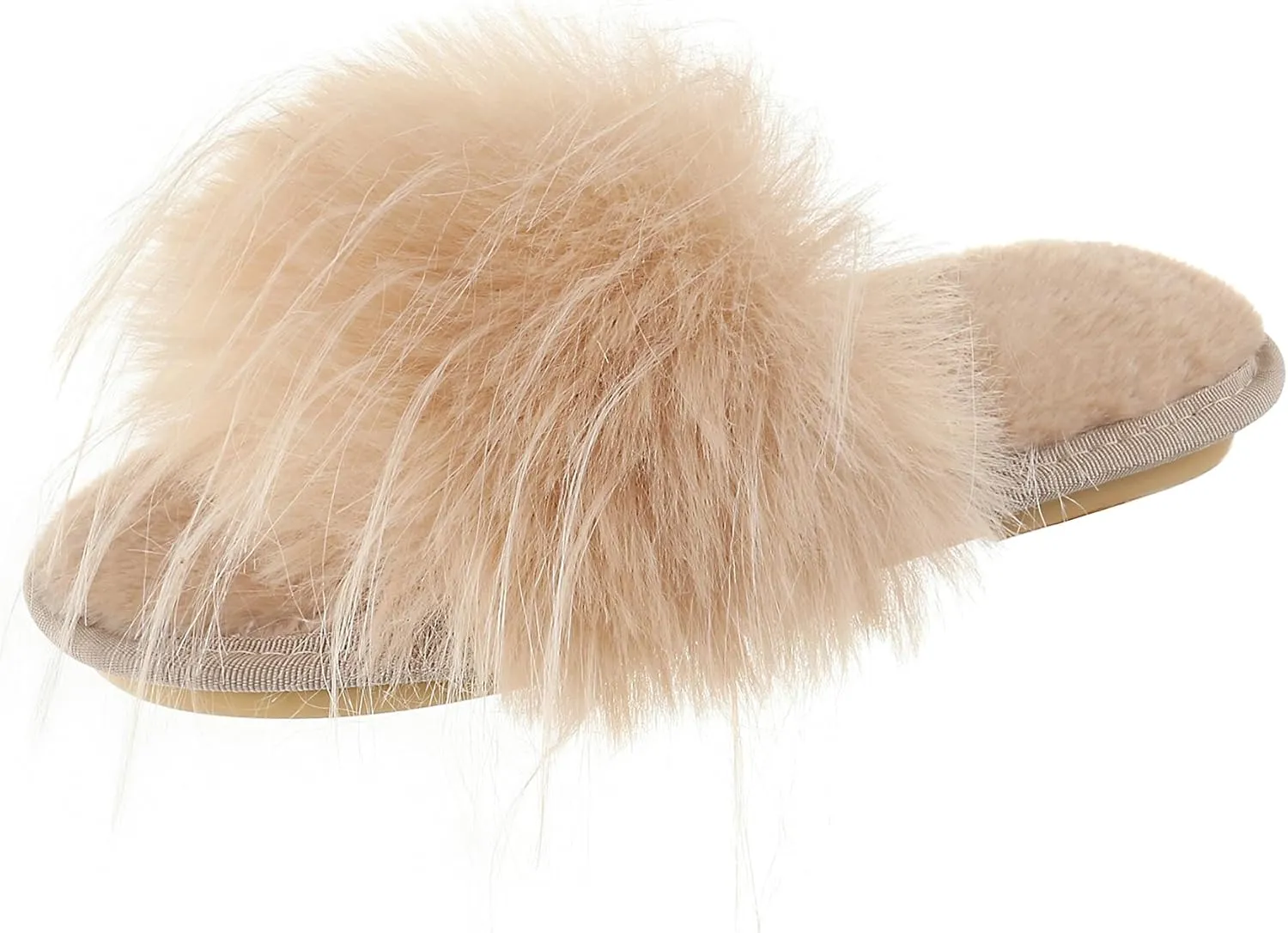 Fur Story Women's Furry Slippers Open Toe Fuzzy Slippers Memory Foam Fluffy House Sandal