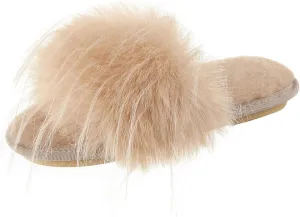 Fur Story Women's Furry Slippers Open Toe Fuzzy Slippers Memory Foam Fluffy House Sandal