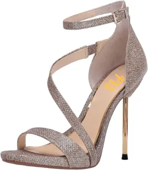 FYS Women Gorgeous Open Toe Ankle Strap Platform Sandals Sexy Strappy Stiletto High Heels Buckle Prom Party Dress Shoes Size 4-15 US