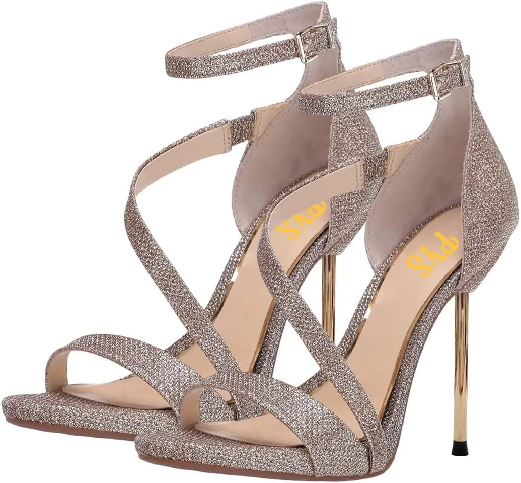 FYS Women Gorgeous Open Toe Ankle Strap Platform Sandals Sexy Strappy Stiletto High Heels Buckle Prom Party Dress Shoes Size 4-15 US