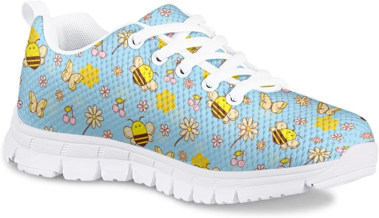 Girls Cute Tennis Shoes Kids Breathable Mesh Running Sneakers Casual Print Lace Up Soft Walking Shoes