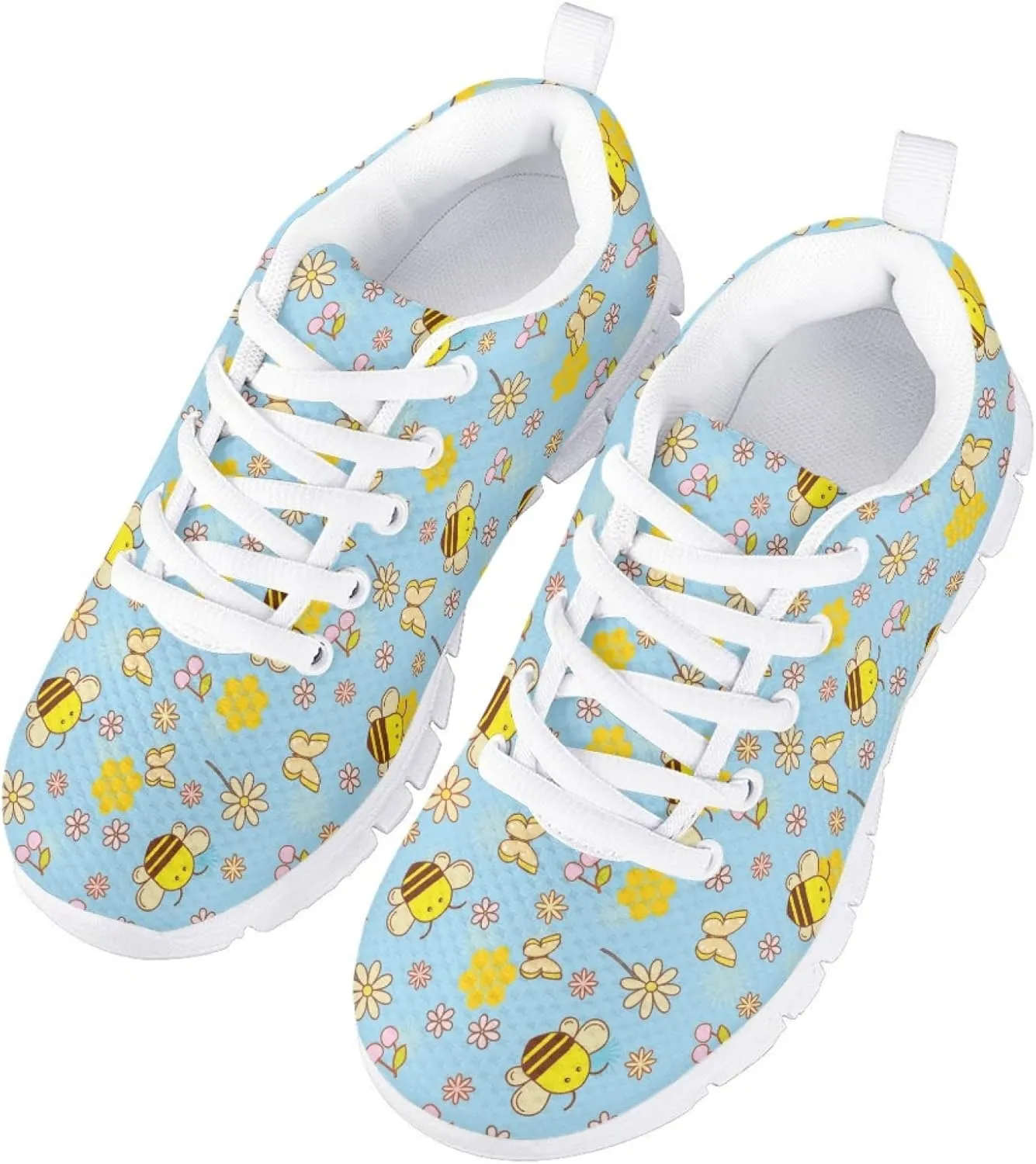 Girls Cute Tennis Shoes Kids Breathable Mesh Running Sneakers Casual Print Lace Up Soft Walking Shoes