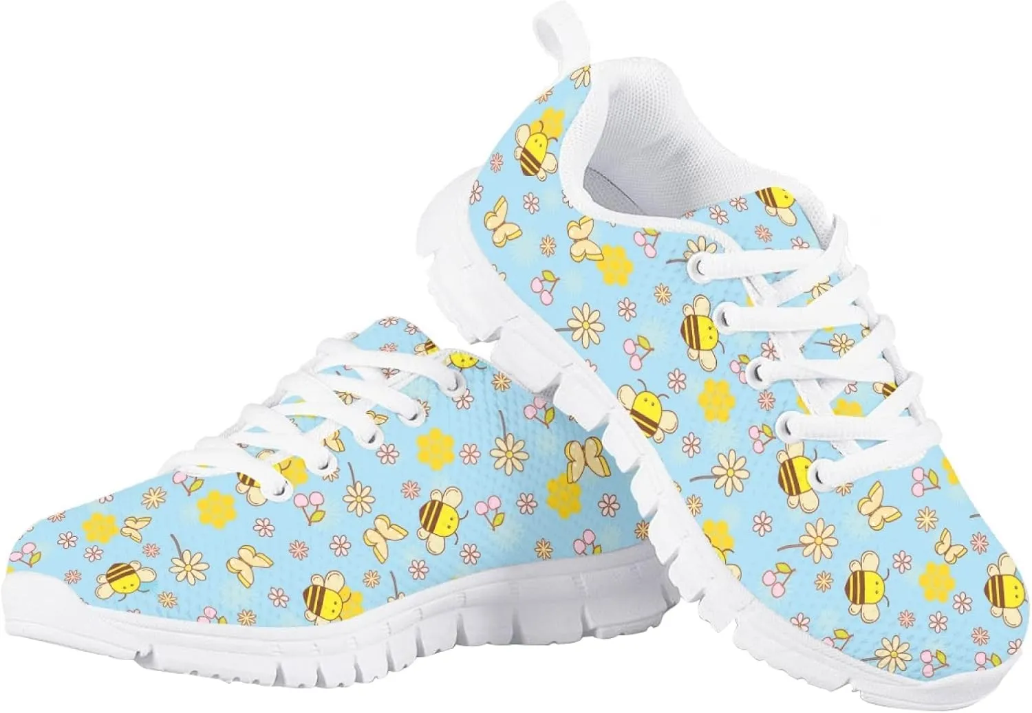 Girls Cute Tennis Shoes Kids Breathable Mesh Running Sneakers Casual Print Lace Up Soft Walking Shoes