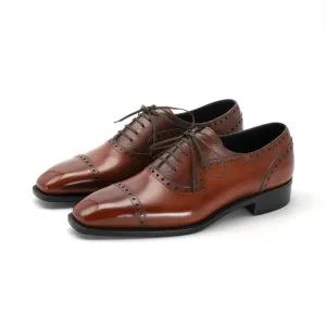Handmade Men Dark Brown Brogue Leather Lace Up Office Shoe, Business Oxford Shoe