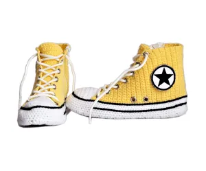 Handmade Organic Cotton Yellow Sneakers - Comfortable Plush Shoes, Breathable Design