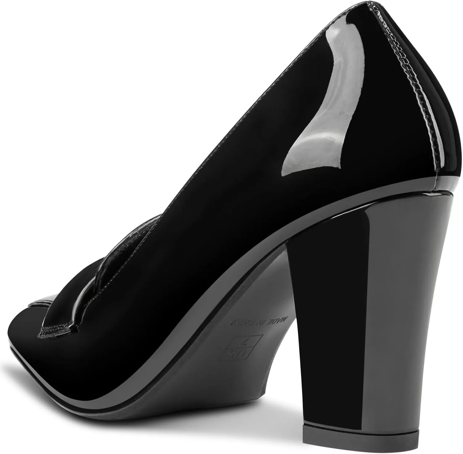 HDEUOLM Womens Block Heel Loafer Pumps Pointed Toe Pumps Slip-on Casual Dress Patent Leather 3.2 Inches Heels