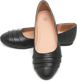 HEAWISH Women's Black Flats Shoes Round Toe Slip On Casual Ballet Flats PU Leather Dressy Work Shoes