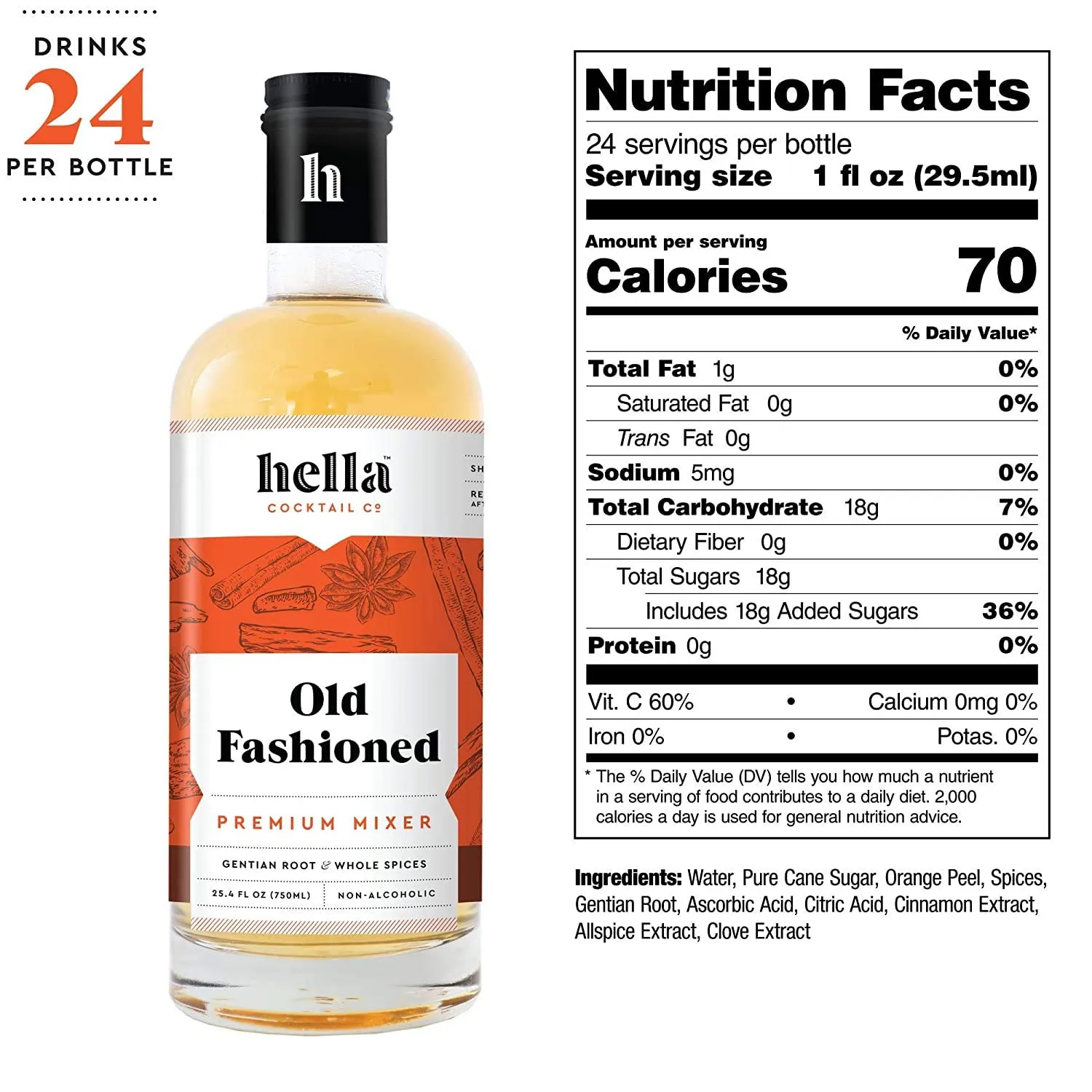 Hella Cocktails Mixers - Margarita, Bloody Mary, Moscow Mule and Old Fashioned (750ml 3-Pack, Old Fashioned)