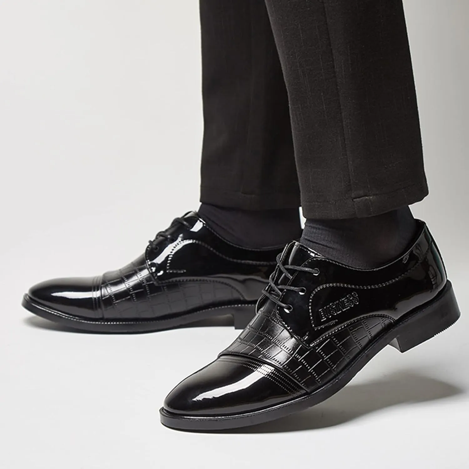 HINDOLA Men's Dress Shoes Leather Mens Oxfords Business Wingtip Formal Oxford Retro Derby Dress Shoes for Men