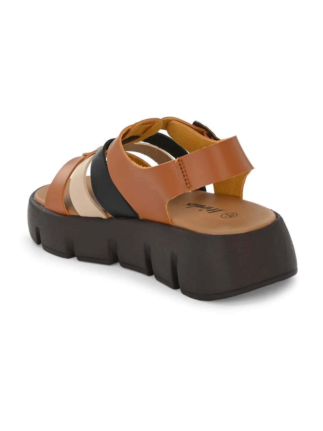 Hirolas® Women Black/Tan Chunky Platform _Sandals (HROWSL04BLT)