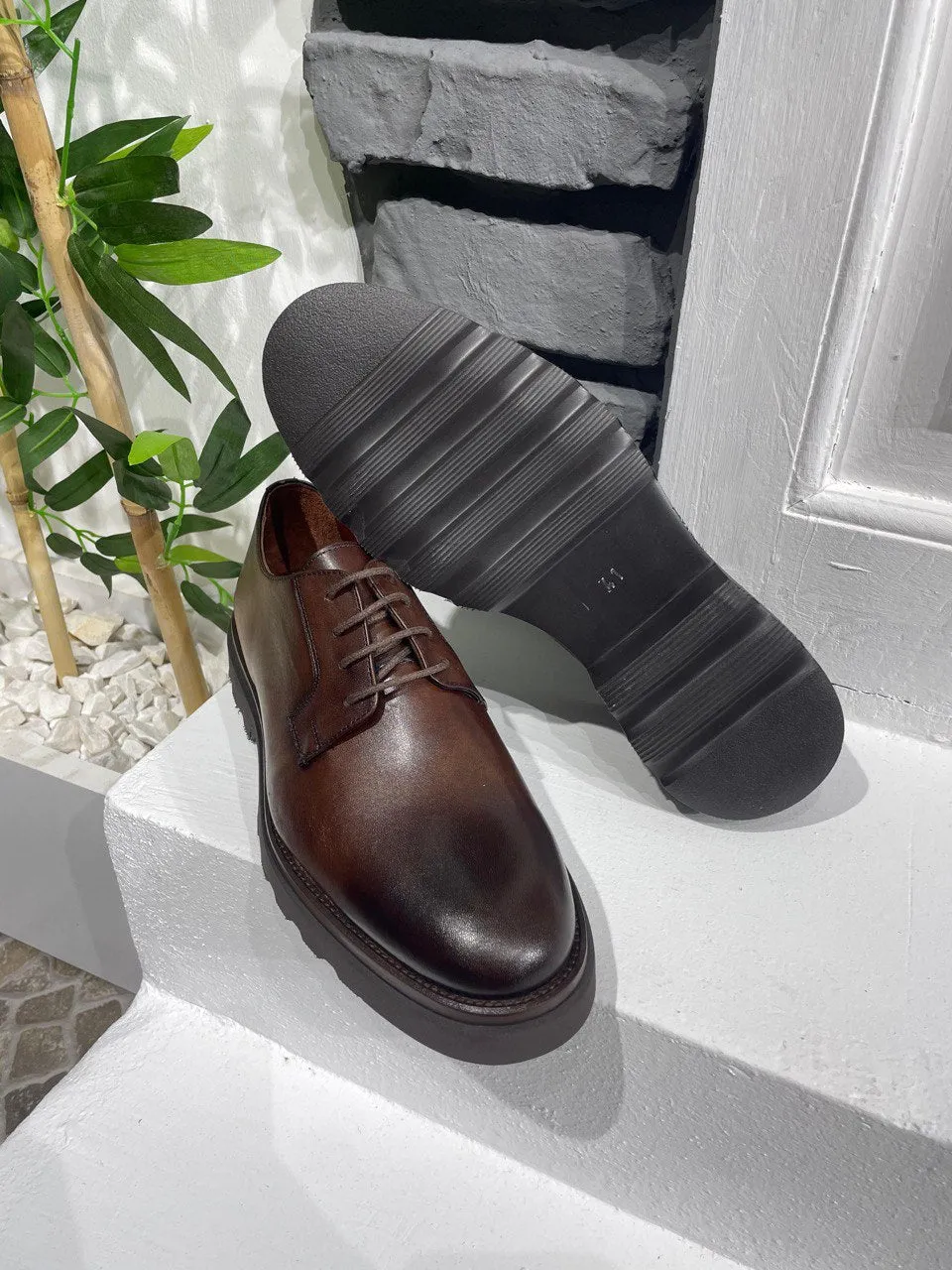 HolloShoe Classic Brown Leather Men's Derby Shoes