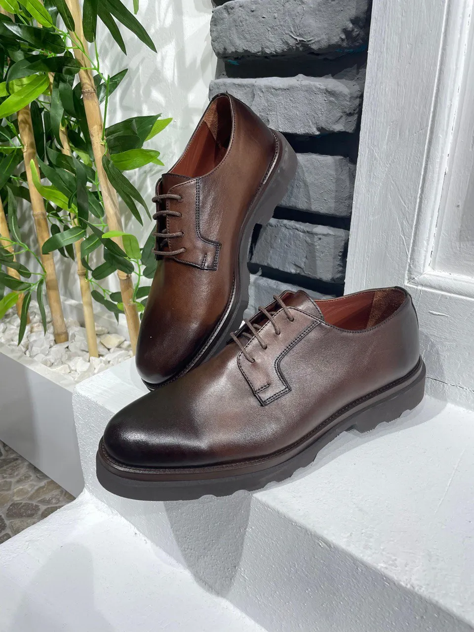 HolloShoe Classic Brown Leather Men's Derby Shoes