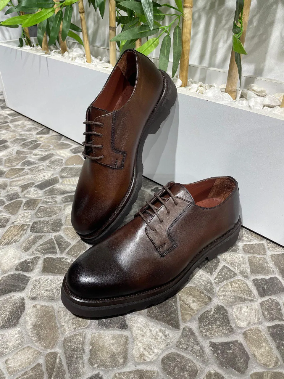HolloShoe Classic Brown Leather Men's Derby Shoes