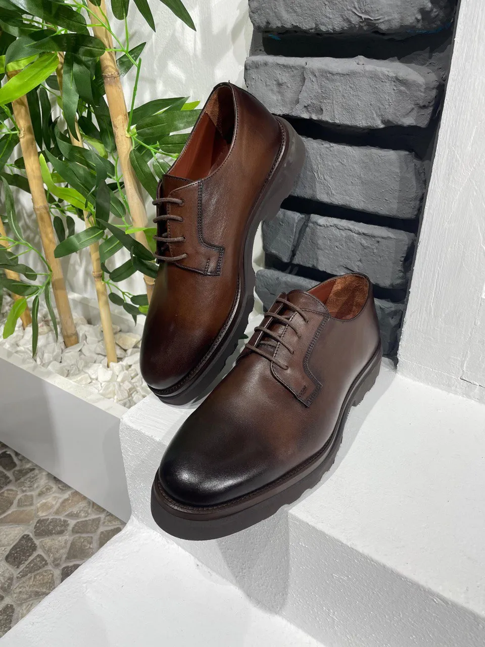 HolloShoe Classic Brown Leather Men's Derby Shoes