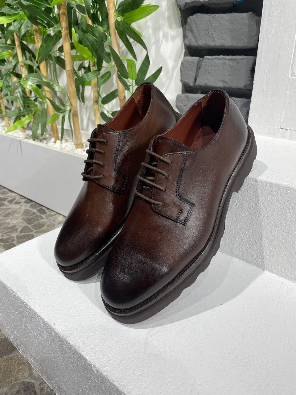 HolloShoe Classic Brown Leather Men's Derby Shoes