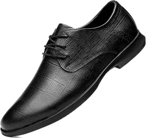 HOOENG Dress Shoes for Men Lace Up Plaid Round Toe Derby Shoes Leather Anti-Slip Slip Resistant Rubber Sole Party (Color : Black, Size : 9)