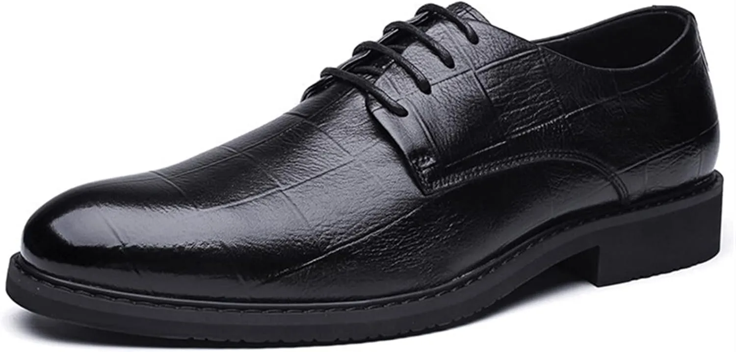 HOOENG Dress Shoes for Men Lace Up Plaid Round Toe Derby Shoes Leather Block Heel Anti-Slip Slip Resistant Rubber Sole Low Top Business (Color : Black, Size : 6)