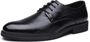 HOOENG Dress Shoes for Men Lace Up Plaid Round Toe Derby Shoes Leather Block Heel Anti-Slip Slip Resistant Rubber Sole Low Top Business (Color : Black, Size : 6)