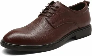 HOOENG Formal Dress Shoes for Men Lace Up Plaid Derby Shoes Round Toe Leather Resistant Non Slip Low Top Block Heel Wedding (Color : Brown, Size : 7)