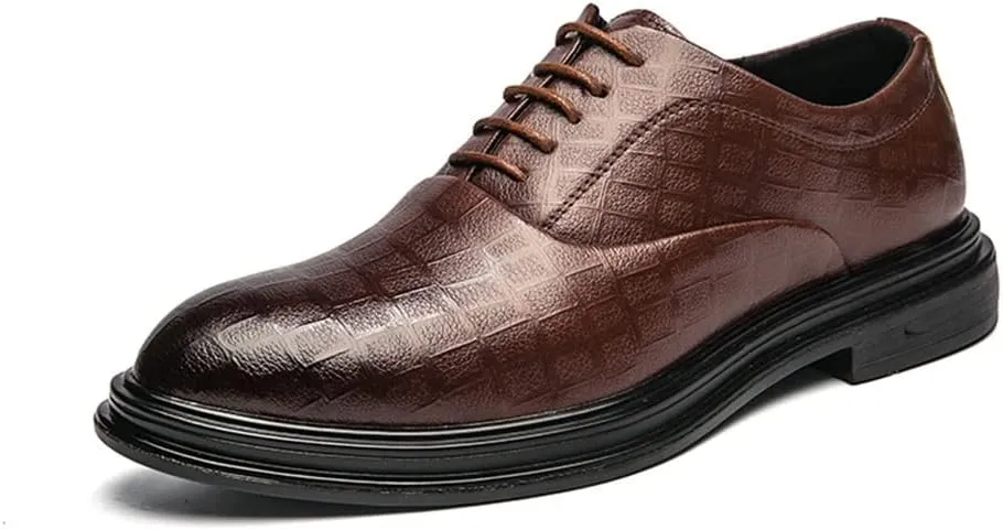 HOOENG Formal Shoes Dress Oxford for Men Lace Up Plaid Burnished Toe Derby Shoes Anti-Slip Rubber Sole Slip Resistant Block Heel Business