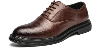 HOOENG Formal Shoes Dress Oxford for Men Lace Up Plaid Burnished Toe Derby Shoes Anti-Slip Rubber Sole Slip Resistant Block Heel Business