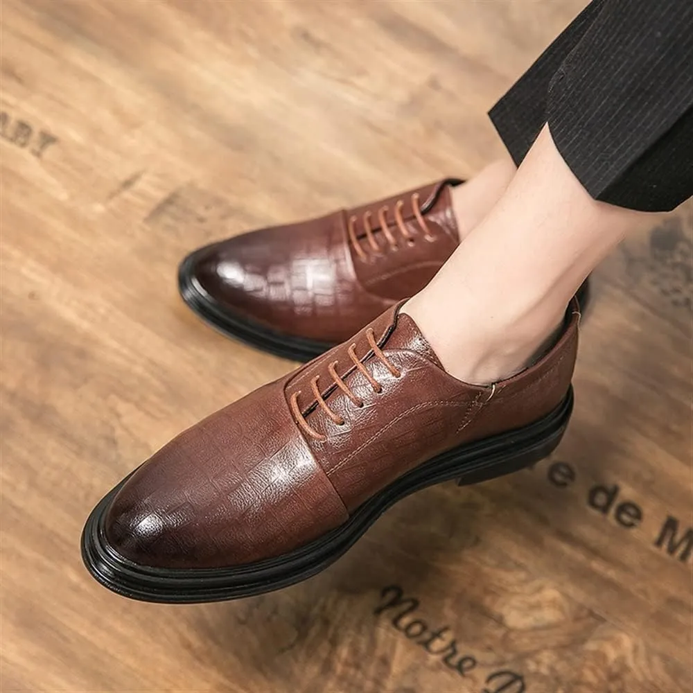 HOOENG Formal Shoes Dress Oxford for Men Lace Up Plaid Burnished Toe Derby Shoes Anti-Slip Rubber Sole Slip Resistant Block Heel Business