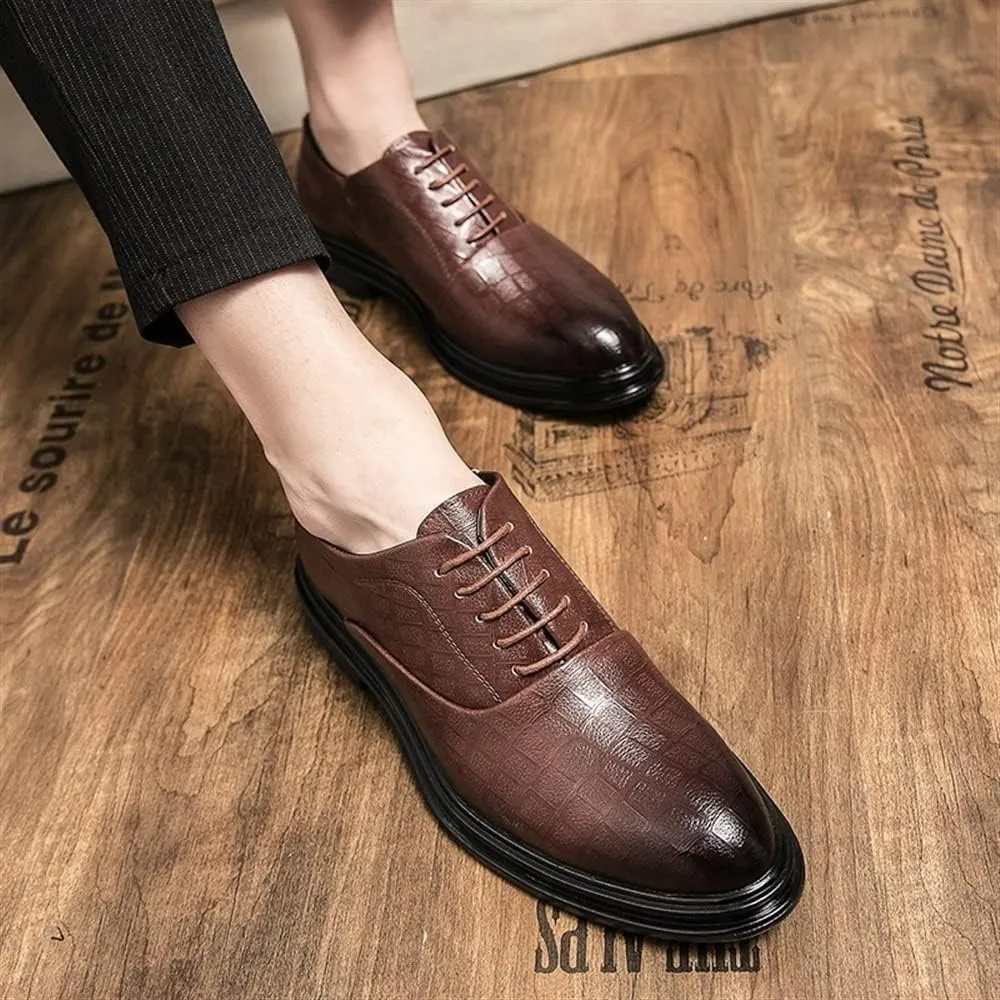 HOOENG Formal Shoes Dress Oxford for Men Lace Up Plaid Burnished Toe Derby Shoes Anti-Slip Rubber Sole Slip Resistant Block Heel Business