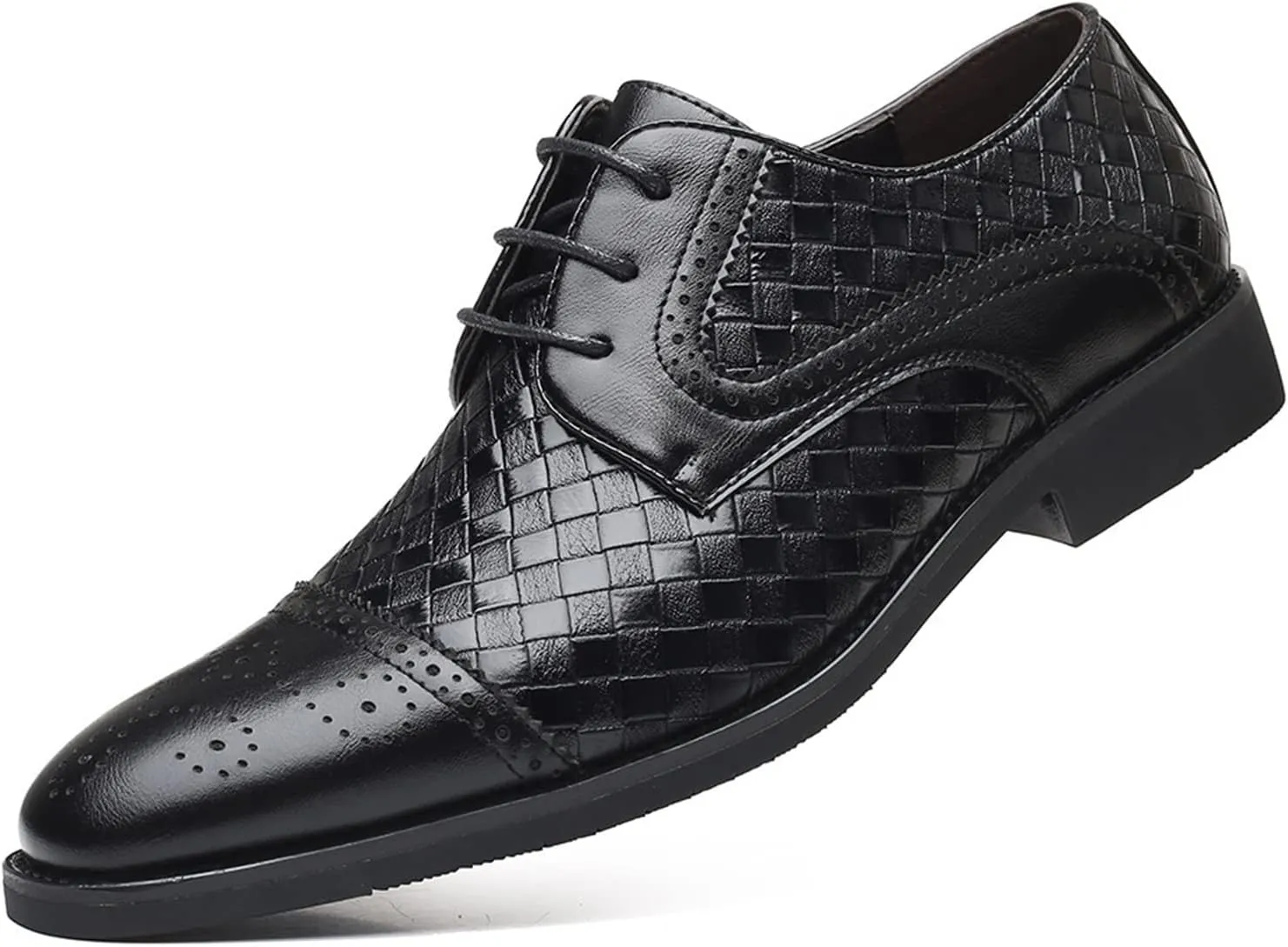 HOOENG Oxford Dress Shoes for Men Lace Up Brogue Plaid Cap Toe Derby Shoes PU Leather Rubber Sole Block Heel Resistant Non Slip Anti-Slip Prom