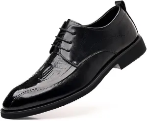 HOOENG Oxford Shoes for Men Lace Up Round Burnished Toe Brogue Embossed Crocodile Print Derby Shoes Block Heel Non Slip Resistant Party (Color : Black, Size : 10)