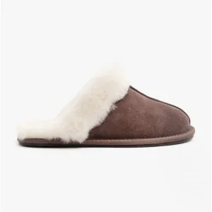 HOS Sheepskin AYLA Womens Real Sheepskin Mule Slippers Espresso