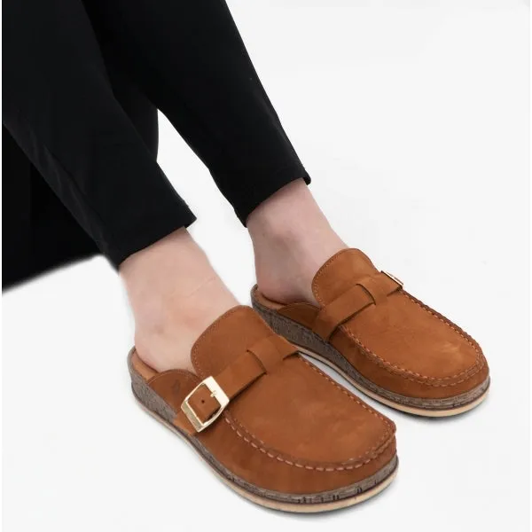 Hush Puppies SORCHA MULE Womens Leather Sandals Tan Nubuck